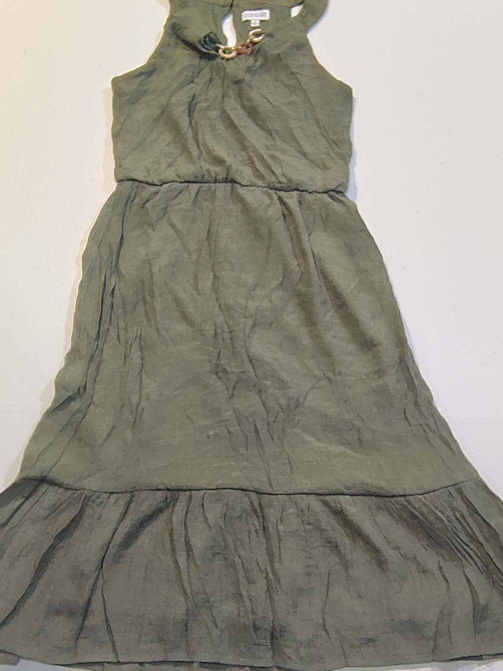 Women's Luxology Sleeveless Olive Green Maxi Dress , Rayon, Polyester